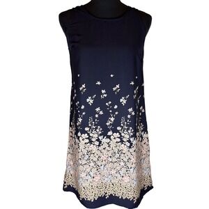 NWT Kaileigh Lesley Dress Women S Navy Blue Floral Border Print Sleeveless Shift